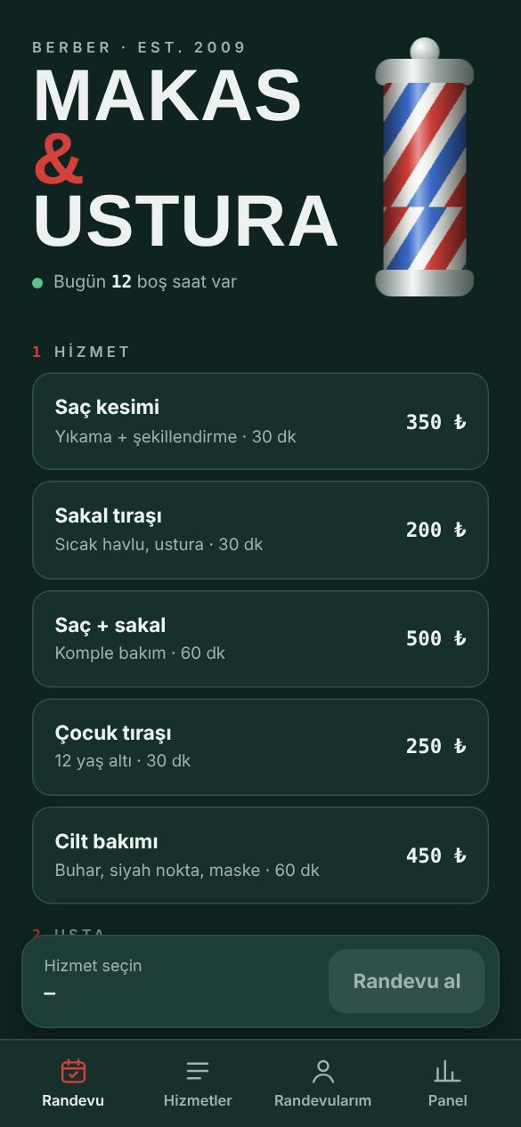 Makas & Ustura · Randevu uygulaması demosu