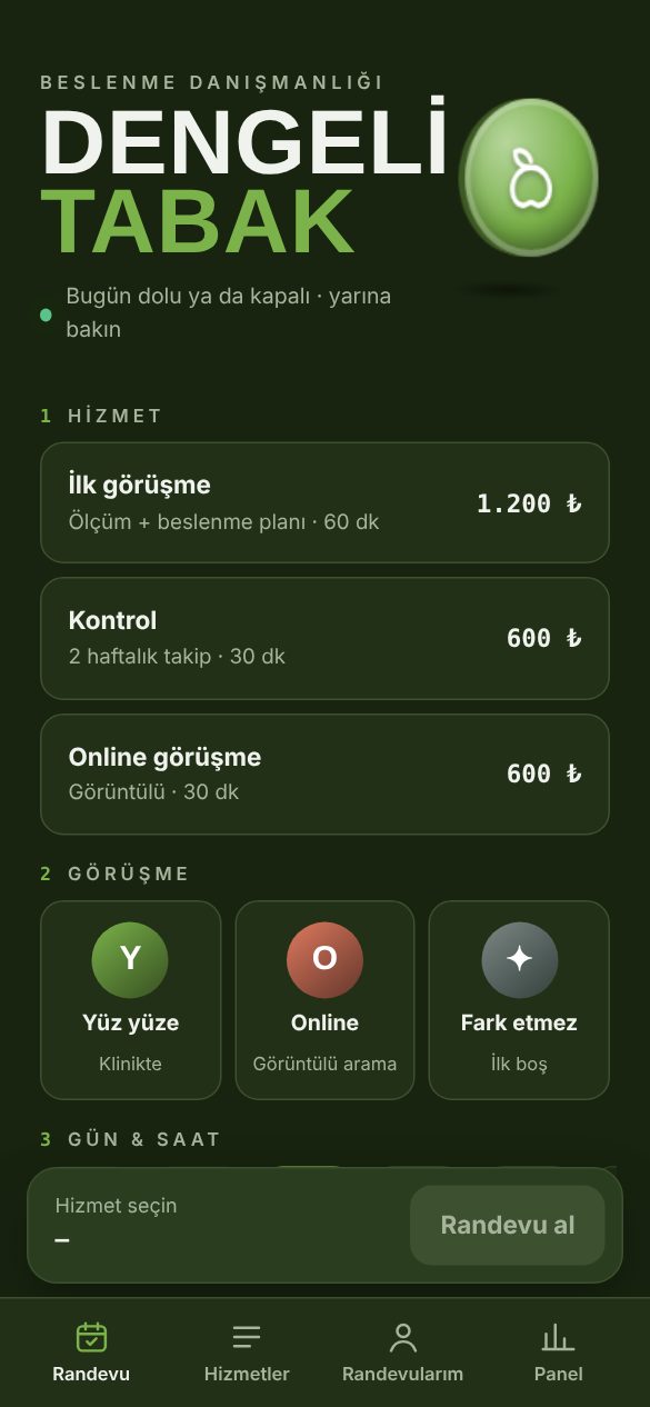 Dengeli Tabak · Randevu uygulaması demosu