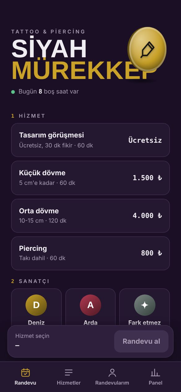 Siyah Mürekkep · Randevu uygulaması demosu